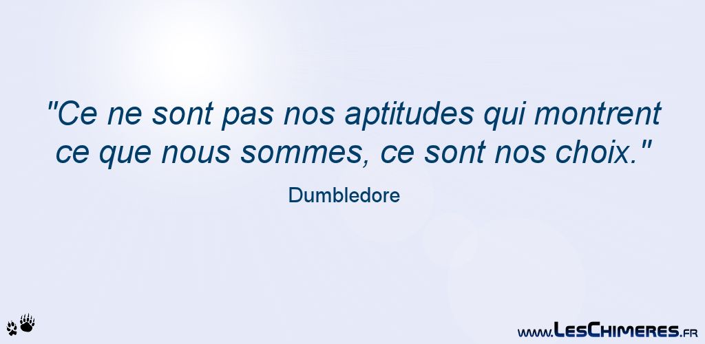 Ce ne sont pas nos aptitudes qui montrent ce que nous sommes, ce sont nos choix. (Dumbledore)